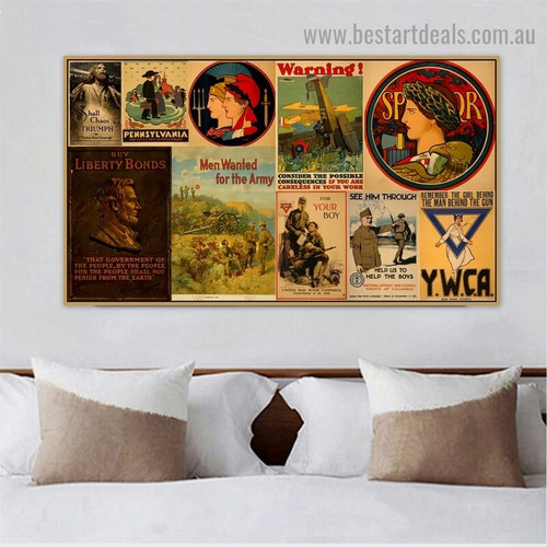 Warning Collage Vintage Botanical Figure Landscape Reproduction Poster Artwork Image Canvas Print for Room Wall Garniture