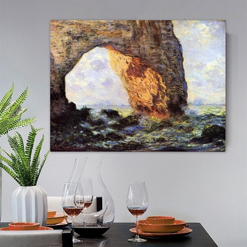 The Manneport Rock Arch West of Etretat Oscar Claude Monet Landscape Impressionism Reproduction Artwork Image Canvas Print for Room Wall Ornament