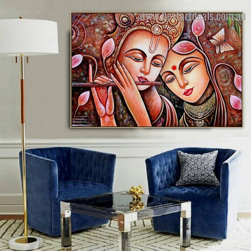 Radha Krishna Religious Traditional Artwork Image Canvas Print for Room Wall Decoration