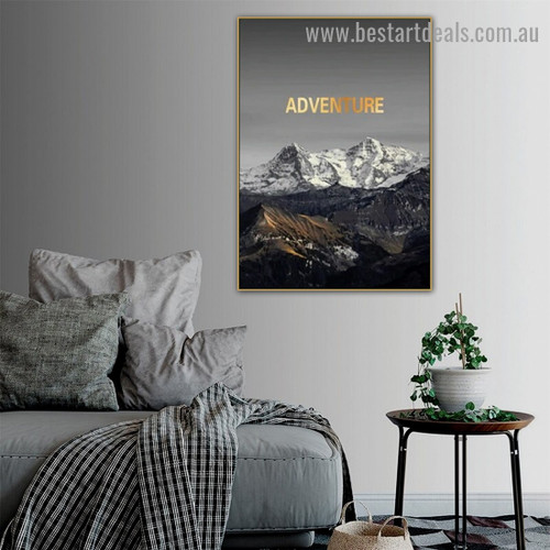 Colorless Mountain Landscape Typography Modern Framed Portrait Painting Canvas Print for Room Wall Adornment