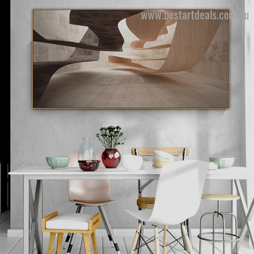 Concrete Wood Design Abstract Architecture Modern Framed Portrait Painting Canvas Print for Room Wall Garniture