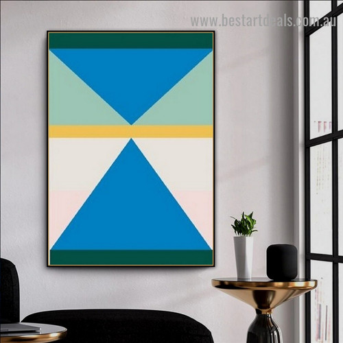 Blue Triangles Abstract Geometric Modern Framed Artwork Photo Canvas Print for Room Wall Drape