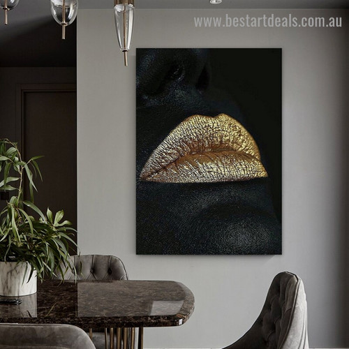 Golden Lips Fashion Modern Framed Artwork Image Canvas Print for Room Wall Garnish