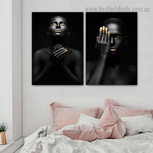 Black Skinned Women Fashion Figure Modern Framed Portrait Photo Canvas Print for Room Wall Adornment