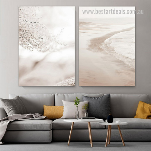 Ocean Vagary Leaves Abstract 2 Piece Framed Stretched Wall Artwork Photograph Scandinavian Canvas Print for Room Equipment