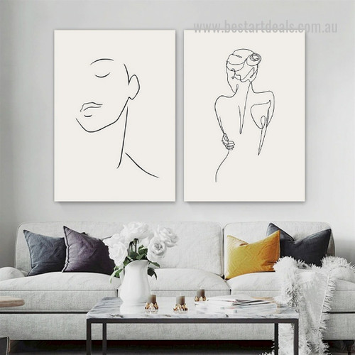 Mortal Streak Portrait Face Minimalist 2 Piece Stretched Painting Image Figure Canvas Print Abstract for Room Wall Outfit
