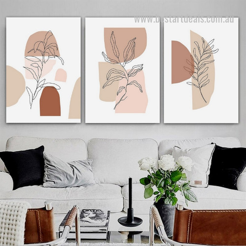 Motley Blemish Foliage Leaves Abstract Pic Framed Botanical Scandinavian Art 3 Piece Minimalist Canvas Print For Room Wall Trimming