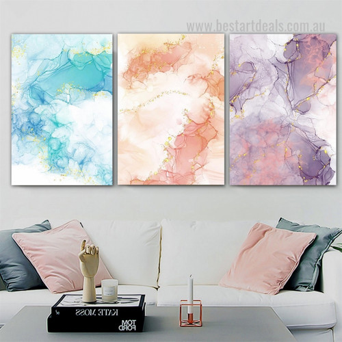 Calico Daubs Marble Spots Abstract Minimalist Framed Stretched 3 Piece Photograph Modern Canvas Print Artwork for Room Wall Illumination