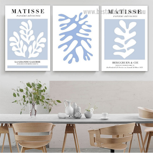 Matisse Leafage Art Botanical Wall Picture 3 Panel Modern Framed Stretched Abstract Canvas Print for Room Garnish