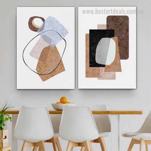 Colourful Blob Scansion Spots Geometric Painting Pic 2 Piece Framed Stretched Abstract Nordic Art Canvas Print for Room Wall Tracery