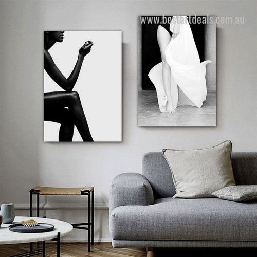 Distaff Shank Clothes Abstract Painting Photo Figure Framed Stretched Modern 2 Piece Canvas Print for Room Wall Arrangement