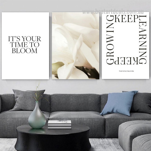 Keep Growing Keep Learning Quotes 3 Piece Framed Stretched Modern Wall Art Photo Minimalist Canvas Print for Room Wall Assortment