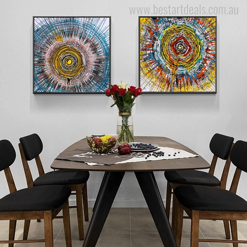 Annual Rings Abstract Watercolor Vignette Canvas Print for Dining Room Wall Ornament