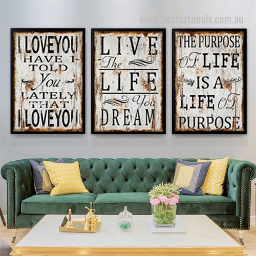 A Life Of Purpose Abstract 3 Piece Vintage Quotes Framed Stretched Wall Artwork Photograph Canvas Print For Room Getup