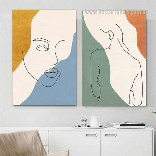 Lineament Feme Visage Female Figure Artwork 2 Piece Photograph Modern Abstract Framed Stretched Canvas Print for Room Wall Garniture