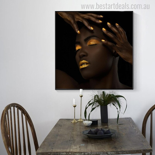 Black Lady Modern Figure Painting Canvas Print for Dining Room Wall Tracery