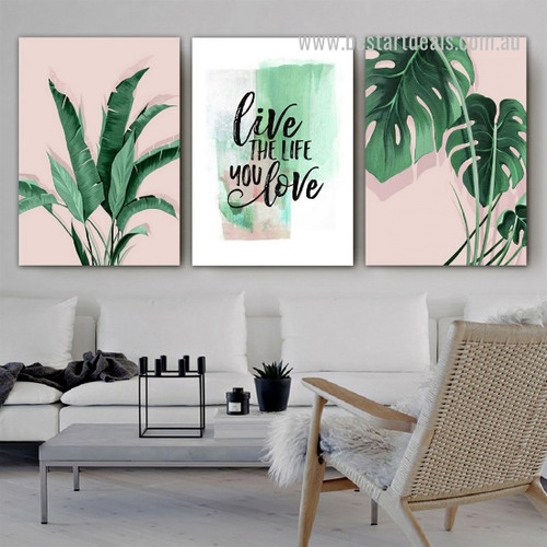 Vert Monstera Leafage Banana Leaves Modern 3 Panel Abstract Artwork Photograph Framed Stretched Botanical Canvas Print for Room Wall Adornment