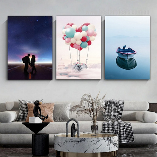 Couple Love Way Clouds Landscape Framed Stretched Figure Photograph Modern 3 Panel Canvas Print Artwork for Room Wall Drape