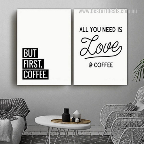 Need Is Love And Coffee Modern Canvas Wall Art 2 Piece Framed Stretched Quotes Abstract Print Image for Home Outfit