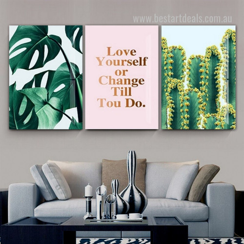 Fairytale Castle Cactus Artwork Nordic Wall Canvas Print 3 Multi Panel Photograph Botanical Framed Stretched Typography for Home Trimming