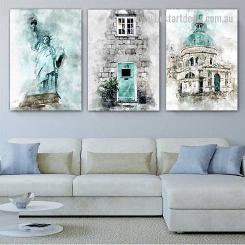 Santa Maria Salute Church Vintage Landscape Wall Painting Print on Canvas 3 Panel Framed Stretched Abstract Photograph for Room Garniture Collection