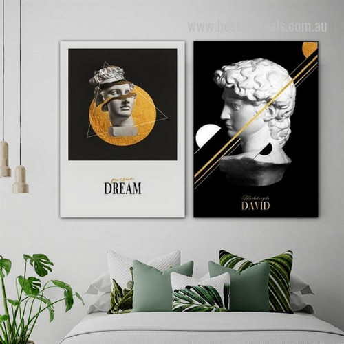 Elegant David Sculpture Abstract Artwork 2 Piece Photo Typography Framed Stretched Modern Finery Canvas Print for Room Wall Artwork