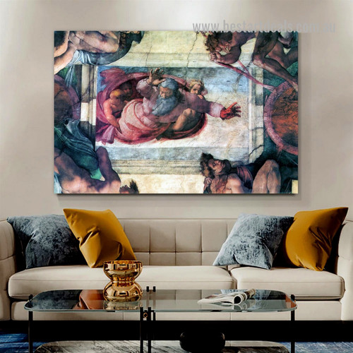 Sistine Chapel Ceiling God Dividing Land and Water Michelangelo High Renaissance Religious Figure Reproduction Artwork Photo Canvas Print for Room Wall Onlay