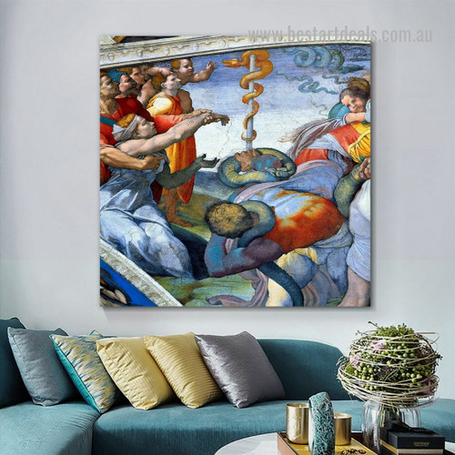 Sistine Chapel Ceiling the Brazen Serpent Michelangelo High Renaissance Religious Figure Reproduction Artwork Photo Canvas Print for Room Wall Onlay