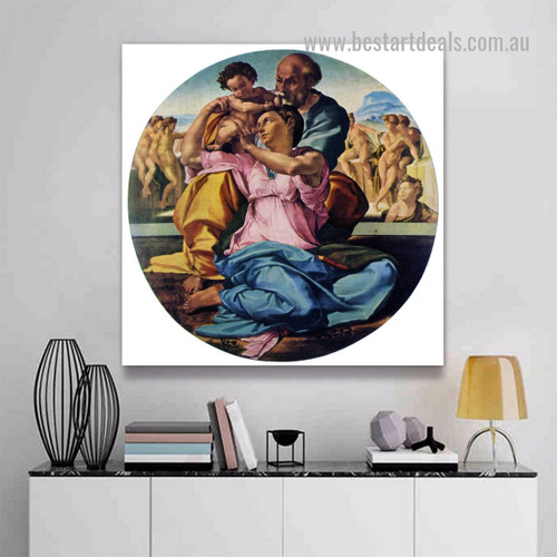 Holy Family with St John the Baptist Michelangelo High Renaissance Religious Figure Reproduction Artwork Photo Canvas Print for Room Wall Spruce