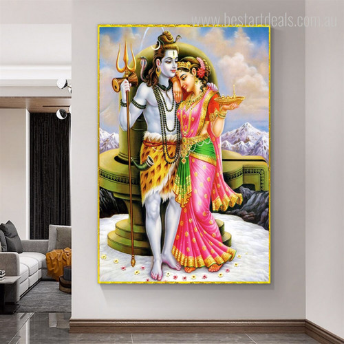 Mahadev Parvati Hindus God Spiritual Modern Image Art Canvas Print for Room Wall Illumination