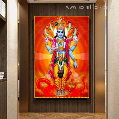 Vishnu Indian Religion God Spiritual Modern Photo Art Canvas Print for Room Wall Garnish