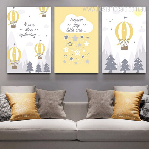 Never Stop Exploring Stars Landscape Quotes Photograph Nursery 3 Piece Set Stretched Kids Canvas Print for Room Wall Artwork Trimming