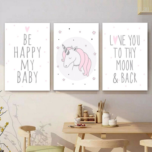 Be Happy My Baby Dots Minimalist Quotes 3 Panel Set Children Nursery Painting Photograph Print on Stretched Canvas Home Wall Equipment