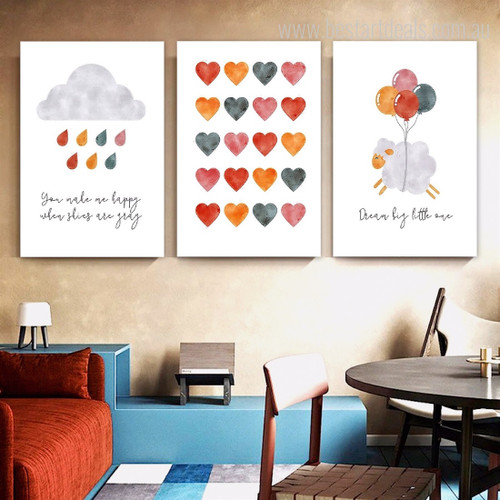 You Make Me Happy Quotes 3 Multi Panel Wall Hanging Set Artwork Image Nordic Nursery Stretched Canvas Print for Room Finery