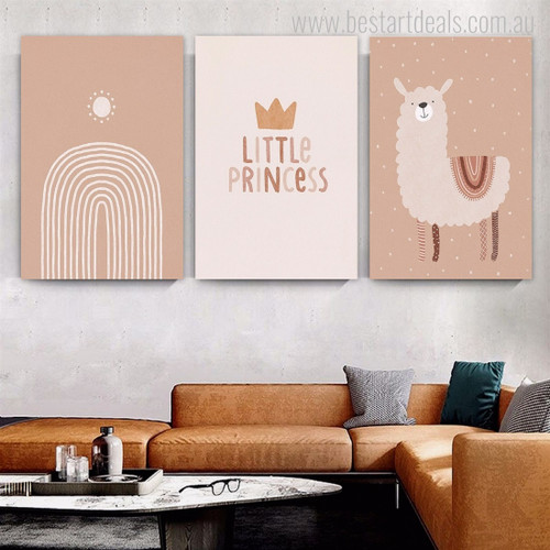 Little Princess Nursery Typography 3 Panel Set Minimalist Painting Photograph Stretched Kids Canvas Print Home Wall Arrangement