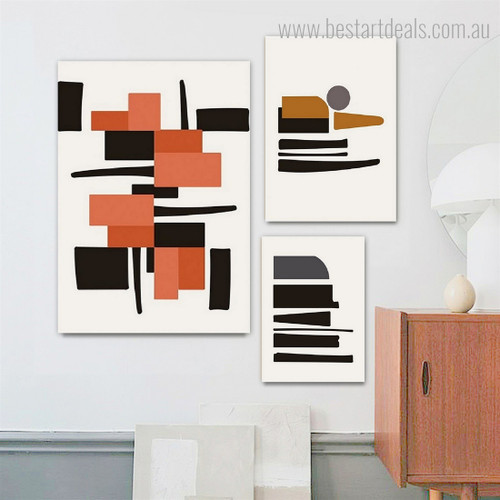 Rectangular Flecks Orb Lines Abstract Geometric Modern Photograph 3 Piece Framed Wall Set Map Wrapped Rolled Canvas Print Hanging Artwork Adornment