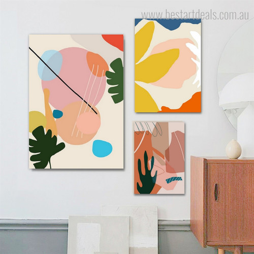 Speckle Scansions Spots Abstract 3 Piece Framed Painting Set Scandinavian Geometrical Photograph Rolled Canvas Print for Room Wall Moulding