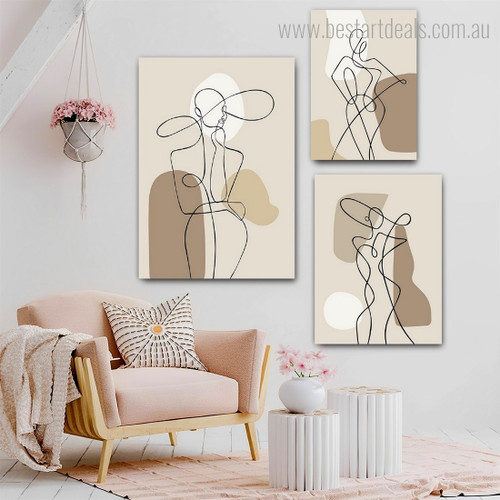 Stroke Pattern Female Figure Circles Scandinavian Abstract 3 Piece Framed Hallway Geometry Artwork Stretched Canvas Cheap Photo Prints for Room Wall Flourish