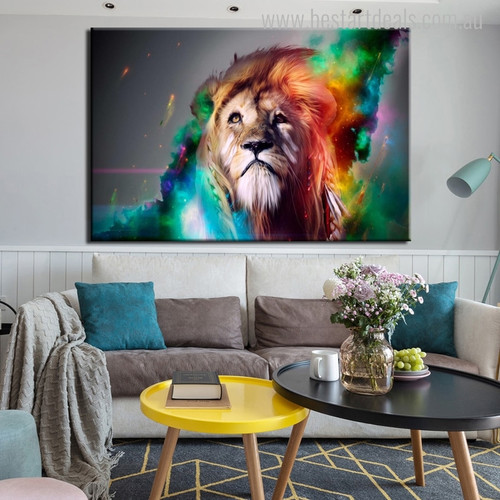 Lion Face Animal Abstract Modern Painting Canvas Print for Living Room Wall Decor