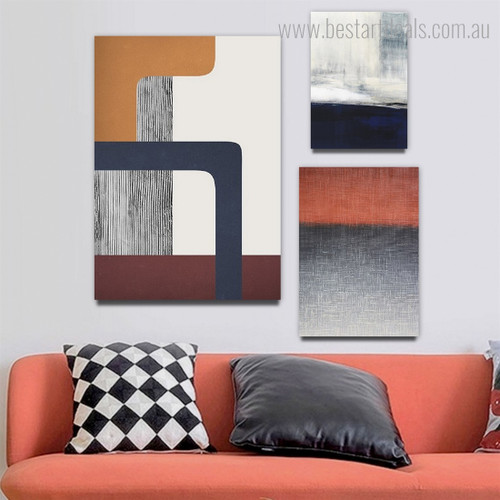 Rectangular Design Flecks Modern Stretched Photograph 3 Piece Framed Set Abstract Canvas Print for Room Wall Art Assortment