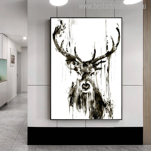 Black Deer Animal Abstract Modern Painting Canvas Print for Home Wall Decor
