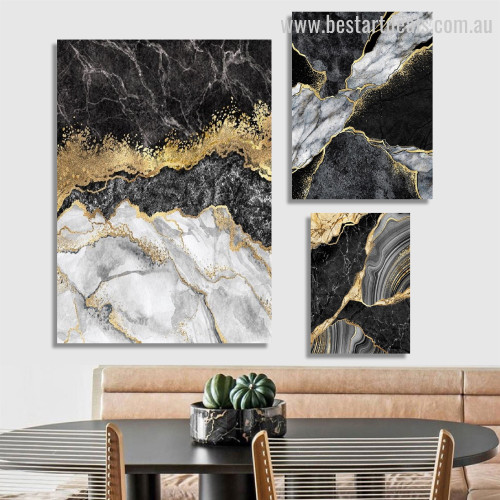 Speckles Marble Spots Modern Photograph Abstract Rolled Wrapped 3 Piece Framed Set Canvas Print for Room Wall Painting Flourish