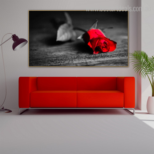 Vermilion Rose Modern Framed Floral Canvas Artwork Image Print for Room Wall Decor