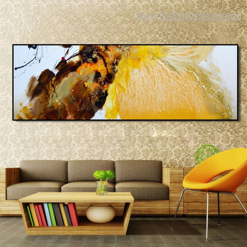 Golden Orange Abstract Modern Framed Panoramic Smudge Image Canvas Print for Room Wall Ornament