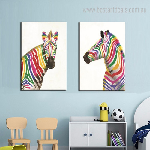 Shot Zebras Abstract Animal Framed Modern Painting Picture Canvas Print for Kids Room Wall Disposition