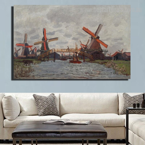 Windmills Near Zaandam Impressionist Reproduction Framed Painting Picture Canvas Print for Room Wall Adornment