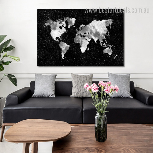 Phoebe Modern Map Framed Smudge Portrait Canvas Print for Living Room Wall Embellishment