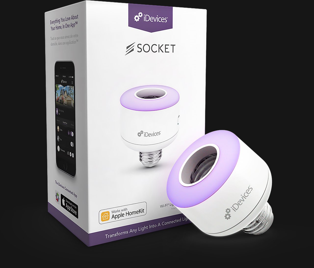 iDevices Socket, Connected Light, Google Play, App Store, Amazon Alexa, Google Assistant, Apple HomeKit, Wi-Fi, Smart Home, Siri, Voice Control, lighting, automated