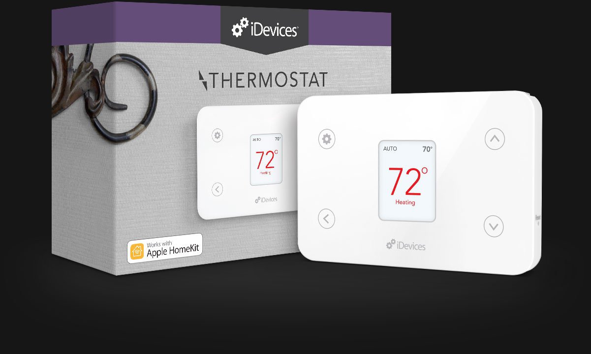 iDevices thermostat, Connected, Smart Home, Apple HomeKit, Google Assistant, Amazon Alexa, Voice Control, Siri, Google Play, App Store, Wi-Fi, in-wall