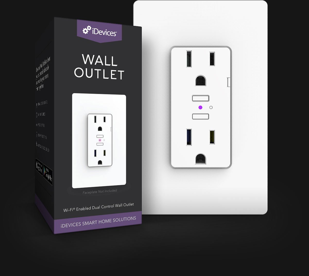 iDevices Wall Outlet, in-wall, Smart Home Solutions, Wi-Fi, Wall Outlet, Amazon Alexa, Google Assistant, Amazon Alexa, Switch on your home, iOS, Android, Voice Control, Siri, Connected, home automation